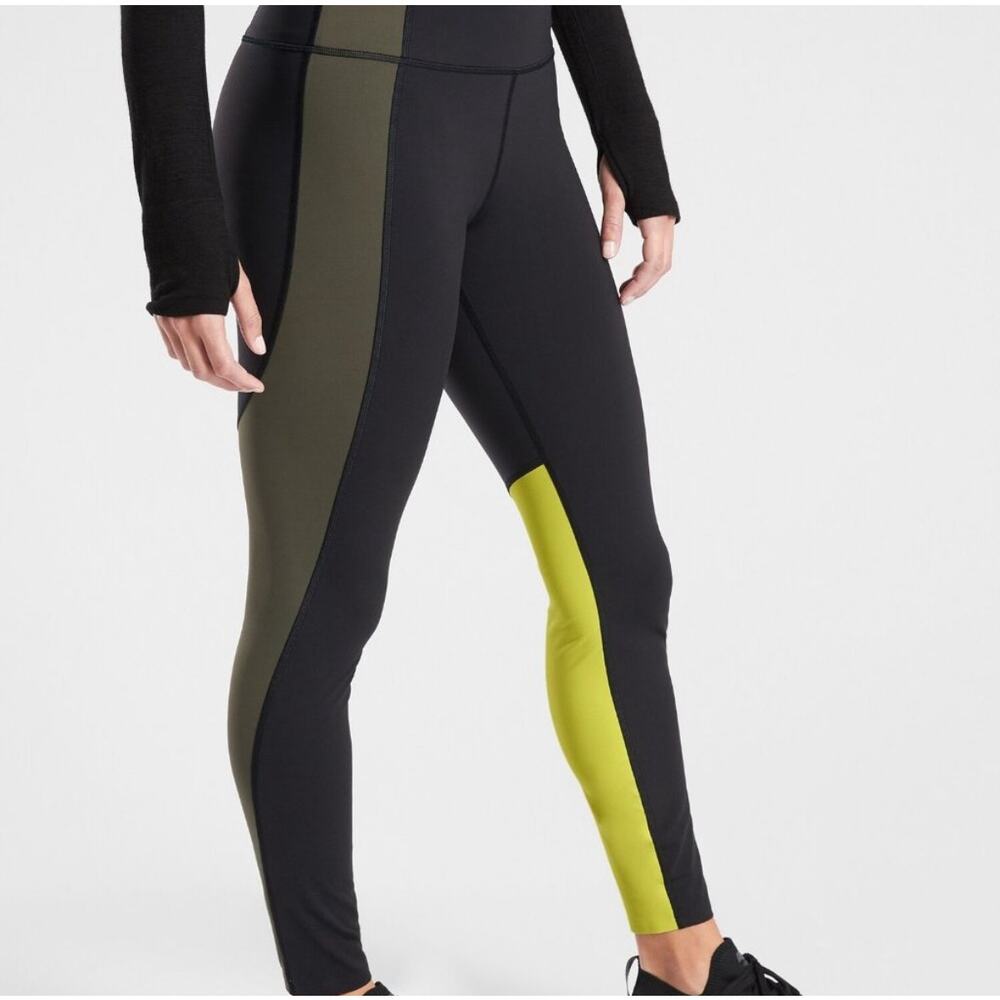 Athleta‎ ASYM Colorblock Tight Legging Size XS Black Yellow Green